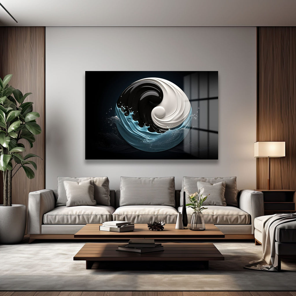 Yin-Yang Dalgaları: Modern Denge Temalı Cam Tablo