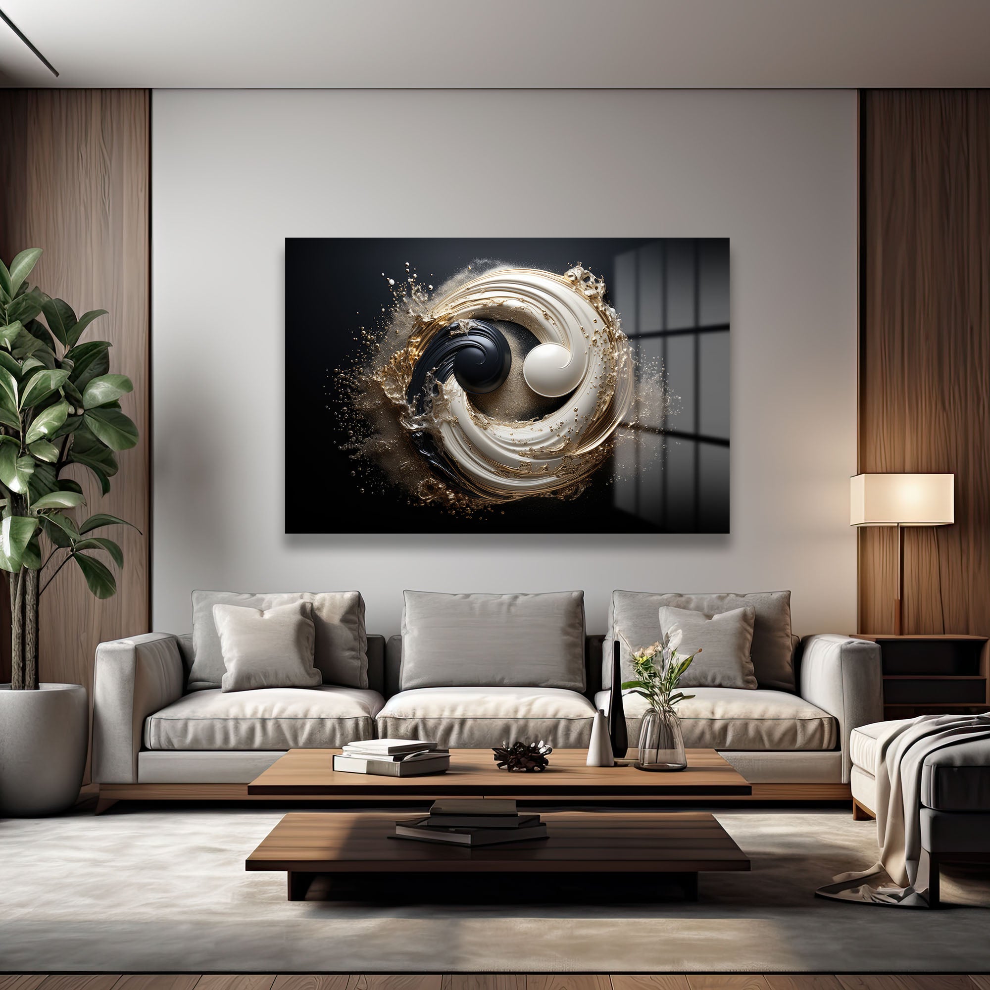Modern Yi̇ng Yang Dekorati̇f Yatay Cam Tablo, Ev Dekorasyon, Ofi̇s Dekorasyon