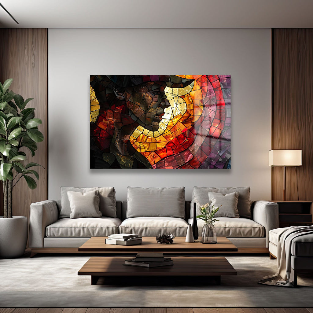 Altın Işıltılı Mozaik Portre: Modern Sanat Cam Tablo