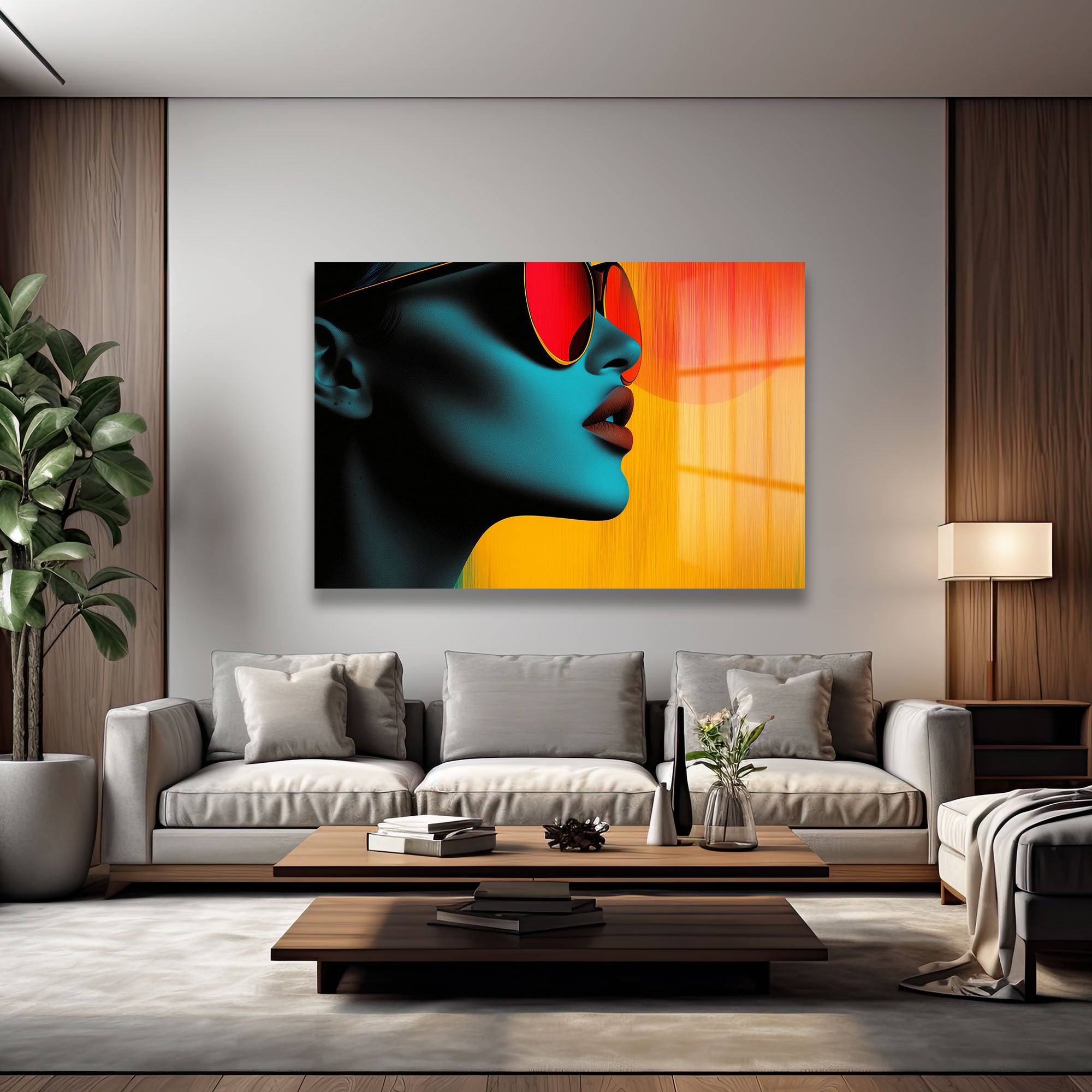 Kızıl Gözlüklü Diva: Modern Pop Art Cam Tablo