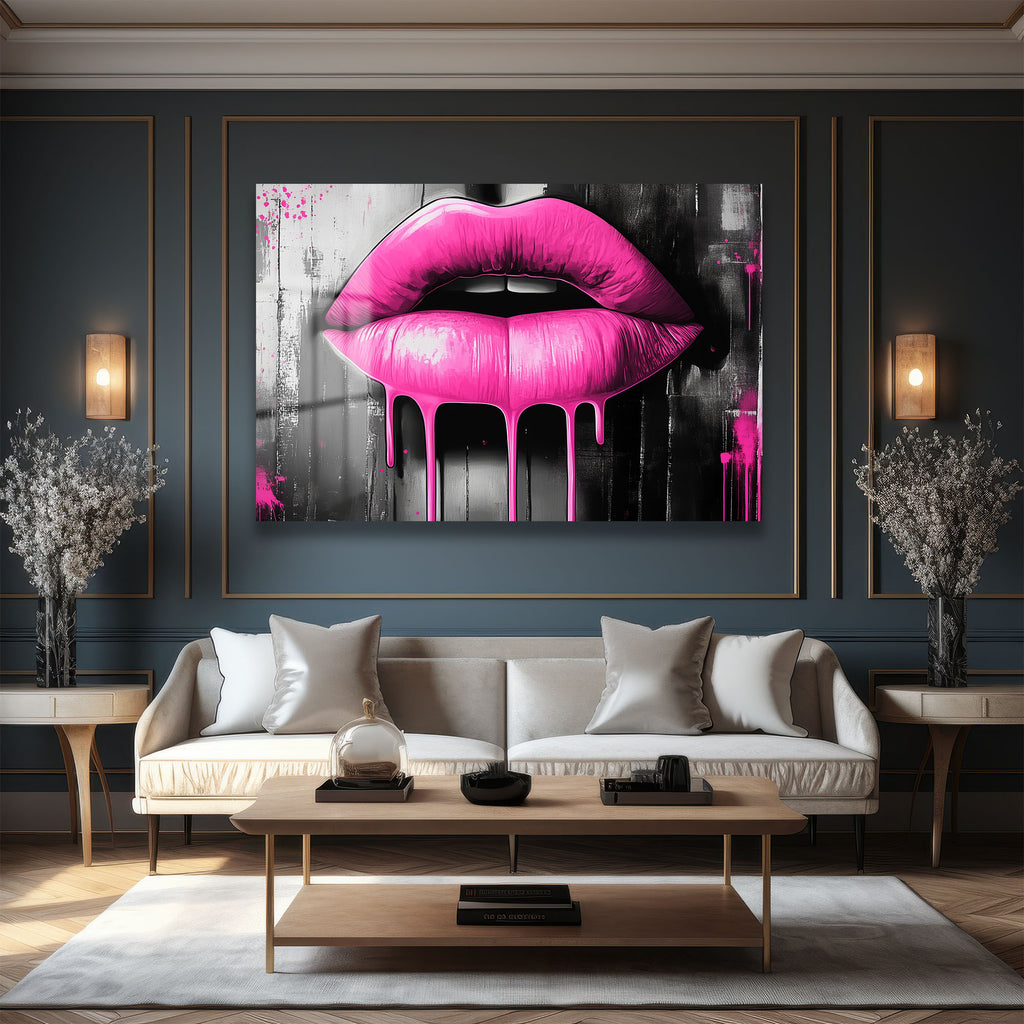 Pembe Dudaklar: Pop Art Ruhuyla Modern Cam Tablo