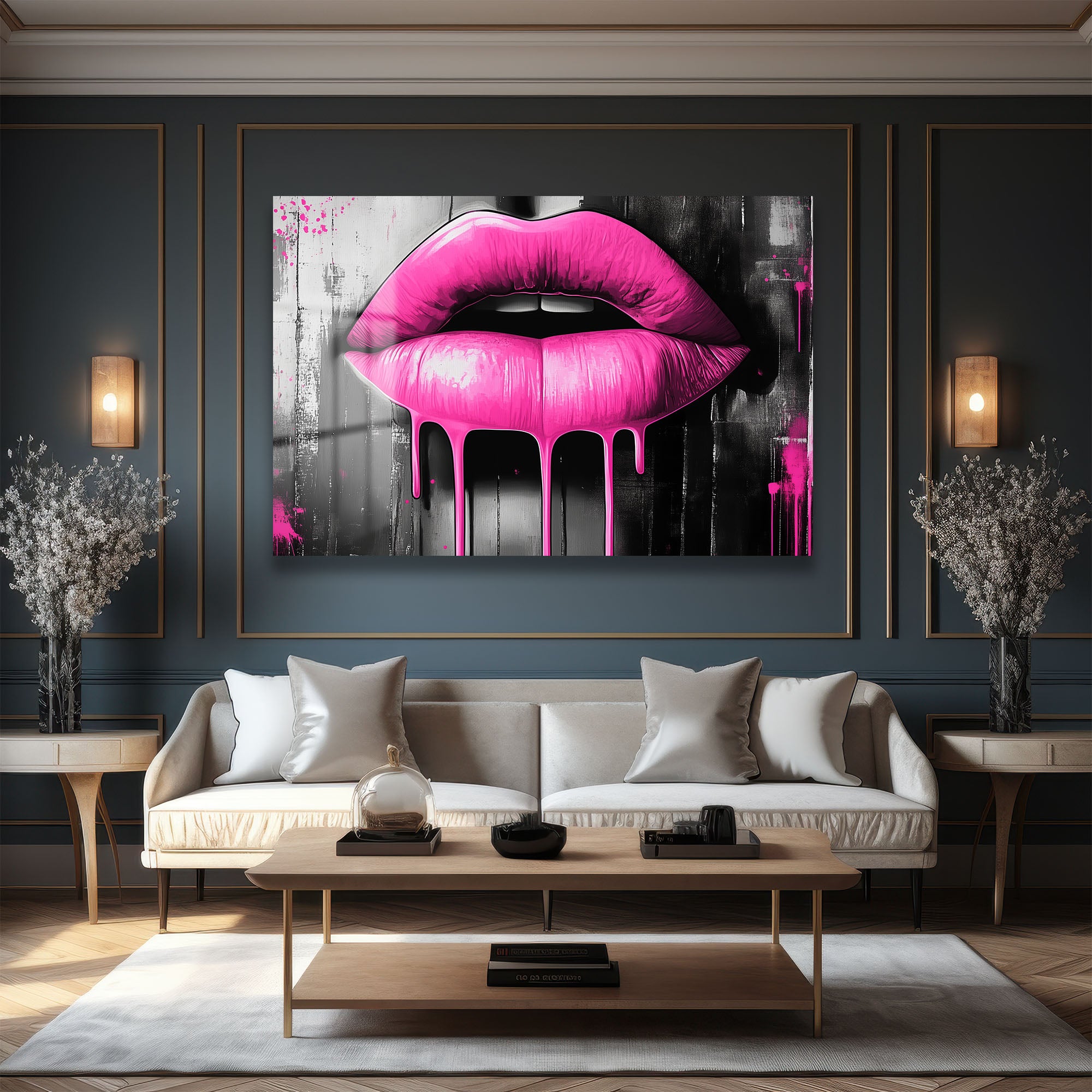 Pembe Dudaklar: Pop Art Ruhuyla Modern Cam Tablo