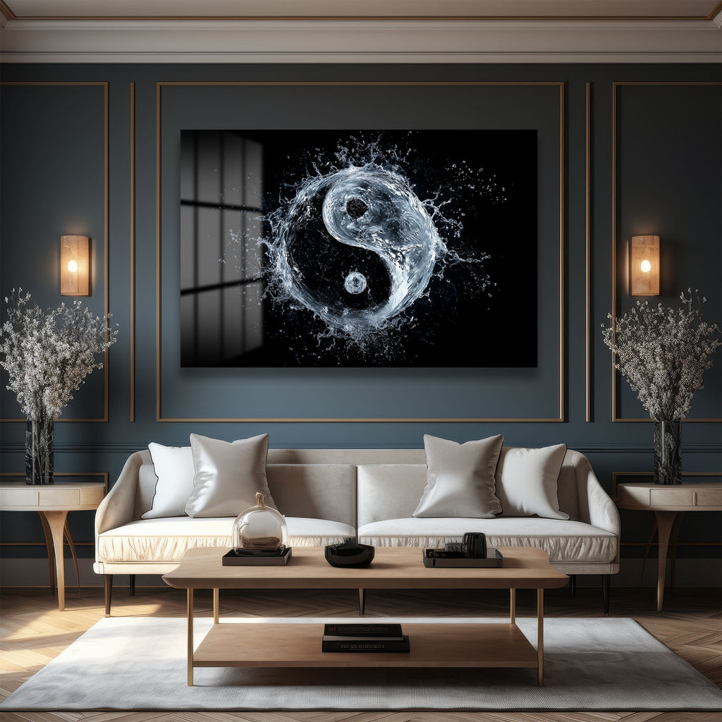 Dinamik Su Yin Yang: Modern Denge Temalı Temperli Cam Tablo