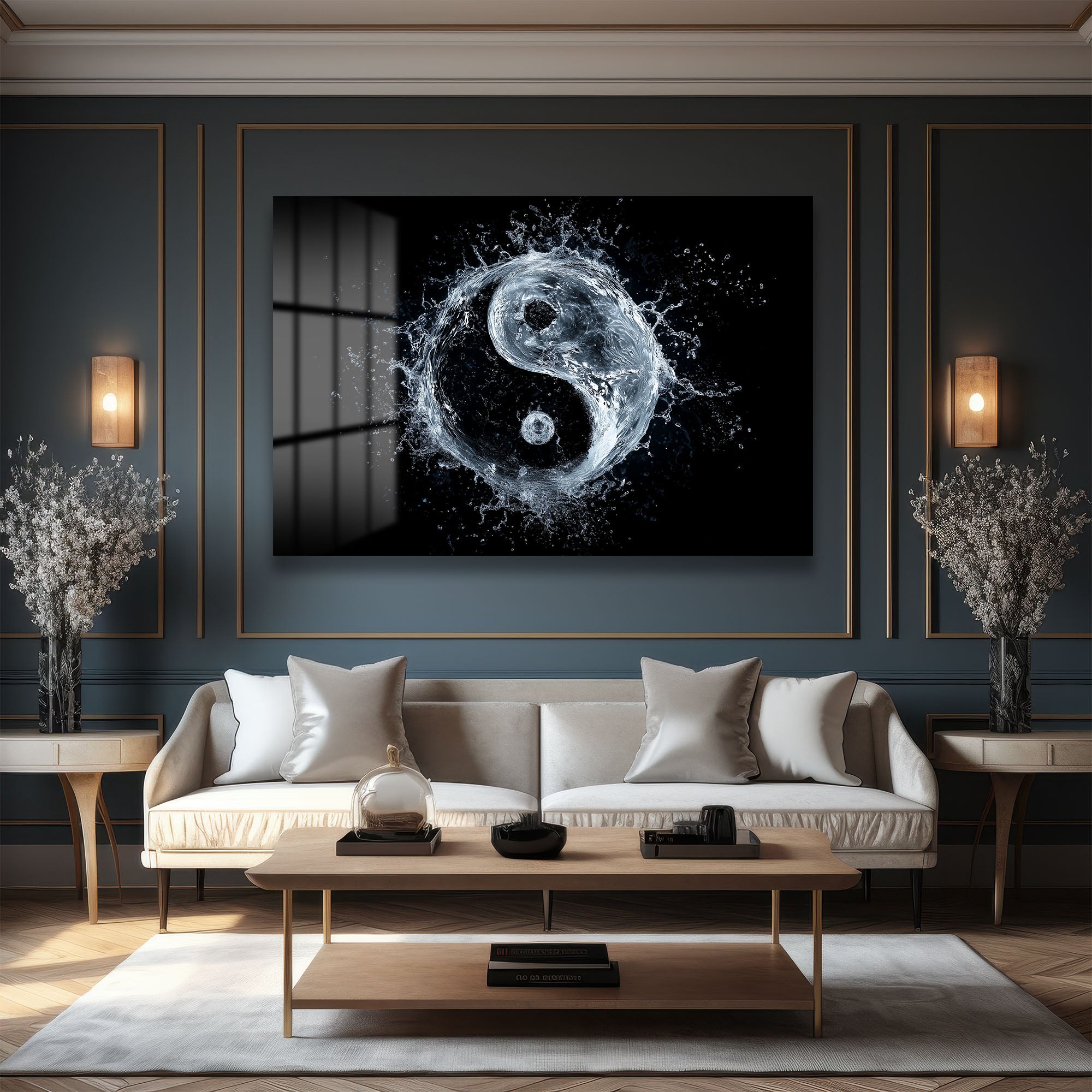 Dinamik Su Yin Yang: Modern Denge Temalı Temperli Cam Tablo