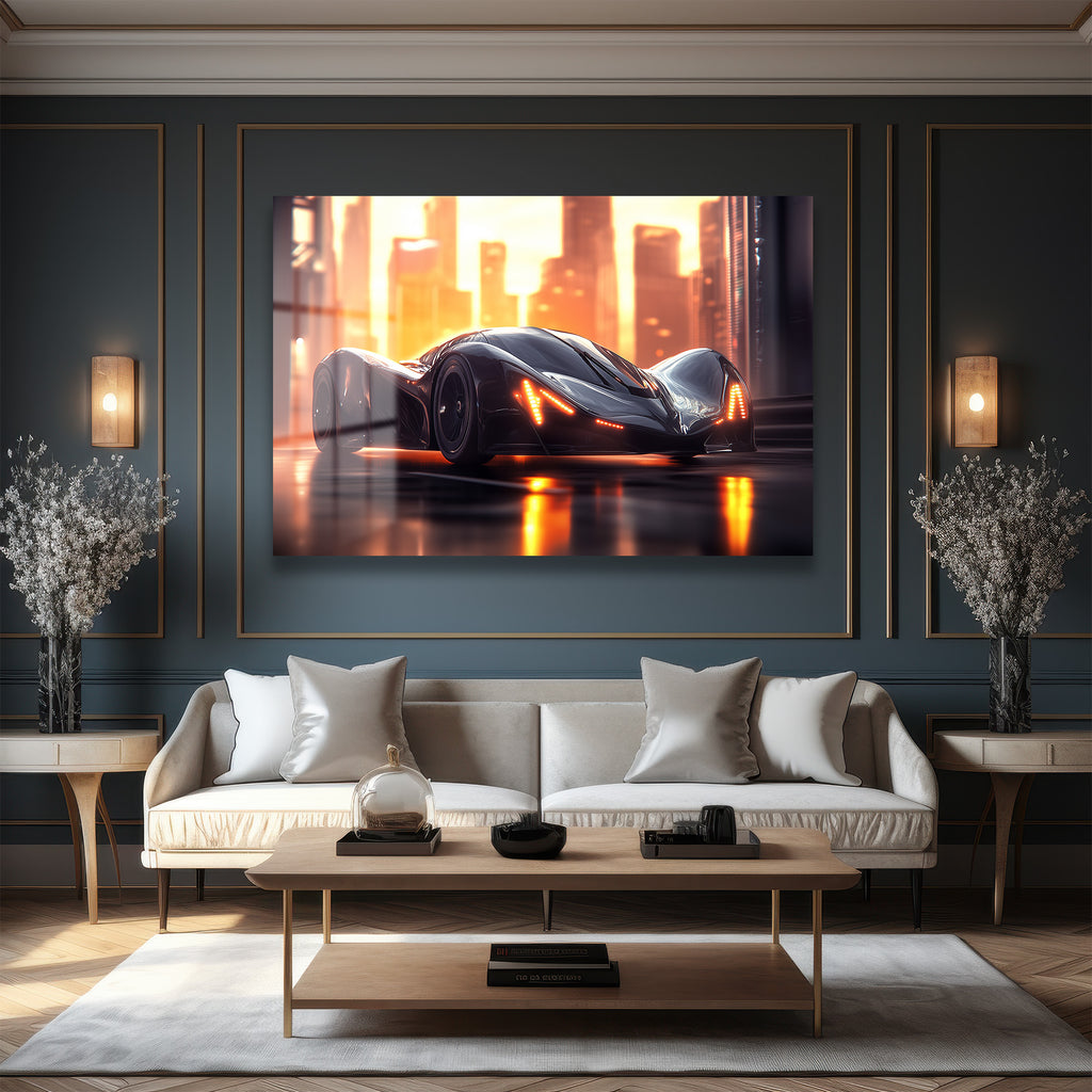 Fütüristik Şehrin Nabzı: Parlak Yüzeyli Temperli Cam Tablo