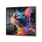 Göz Kamaştıran Neon Kedi Sanatı Cam Tablo