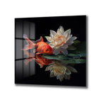 Huzur Veren Altın Balık ve Lotus Cam Tablo