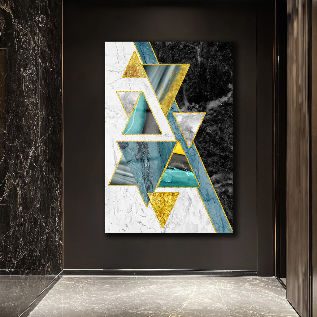 Altın Vurgulu Geometrik Soyut Modern Cam Tablo