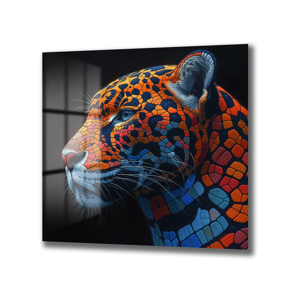 Vahşi Rüyalar: Mozaik Jaguar Cam Tablo