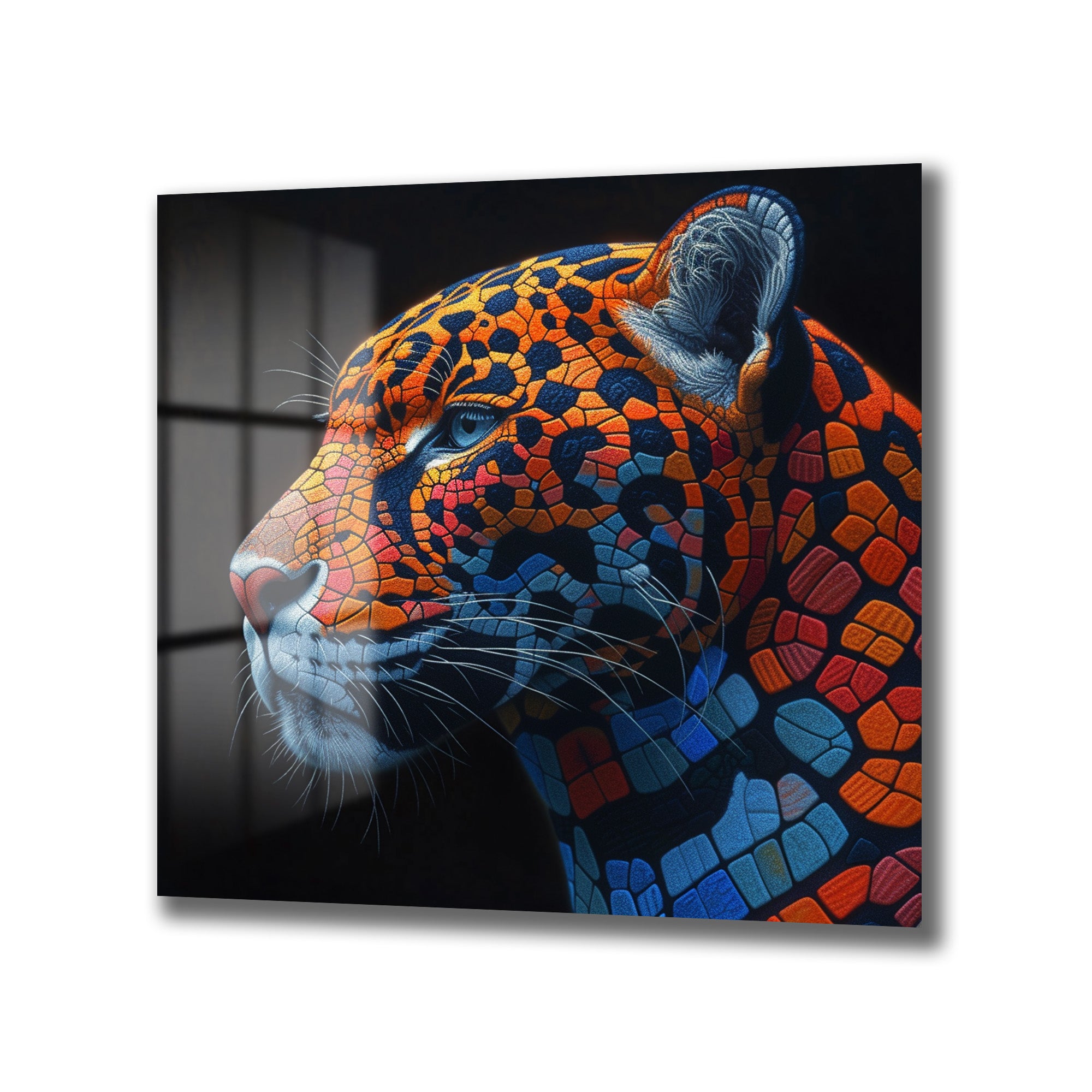 Vahşi Rüyalar: Mozaik Jaguar Cam Tablo