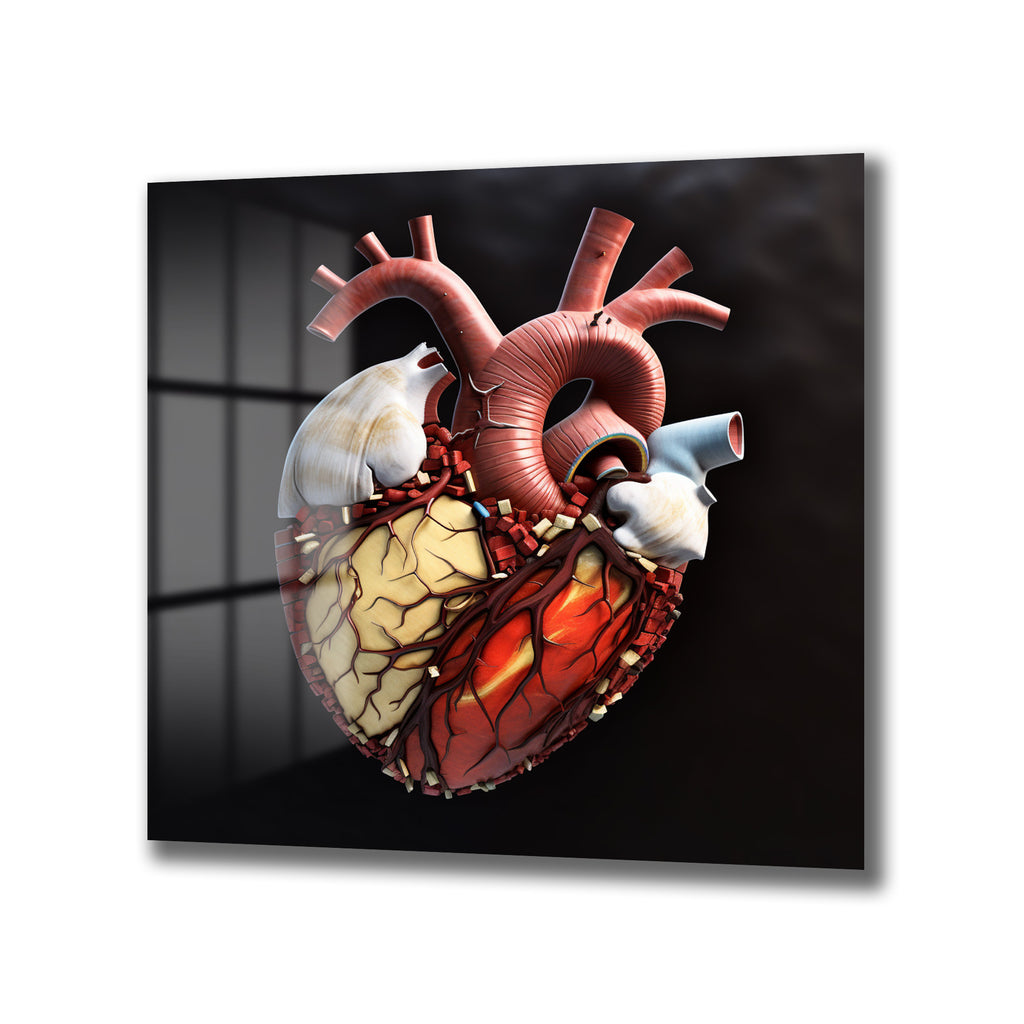 Anatomik Kalp Sanatı Cam Tablo - Yaşamın Ritmini Evine Taşı