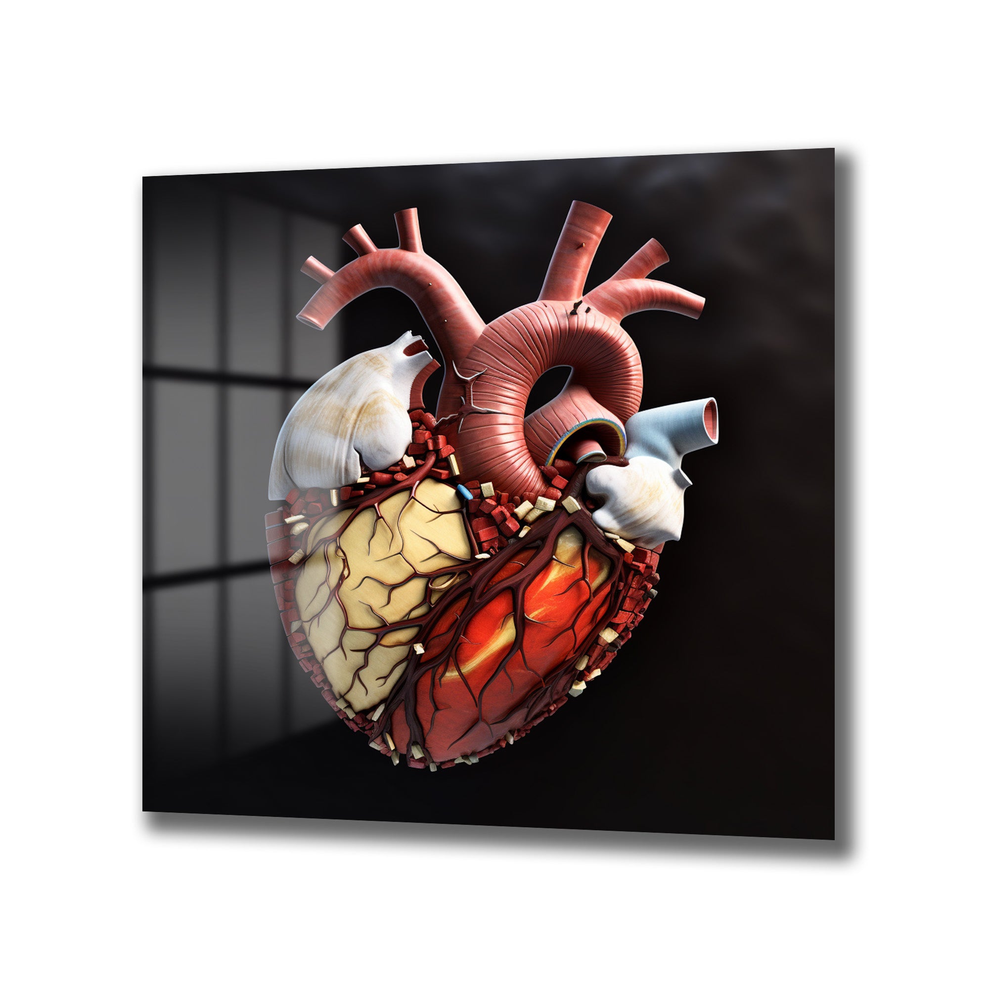Anatomik Kalp Sanatı Cam Tablo - Yaşamın Ritmini Evine Taşı