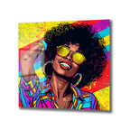 Pop Art Enerjili Renkli Kadın Portresi Cam Tablo