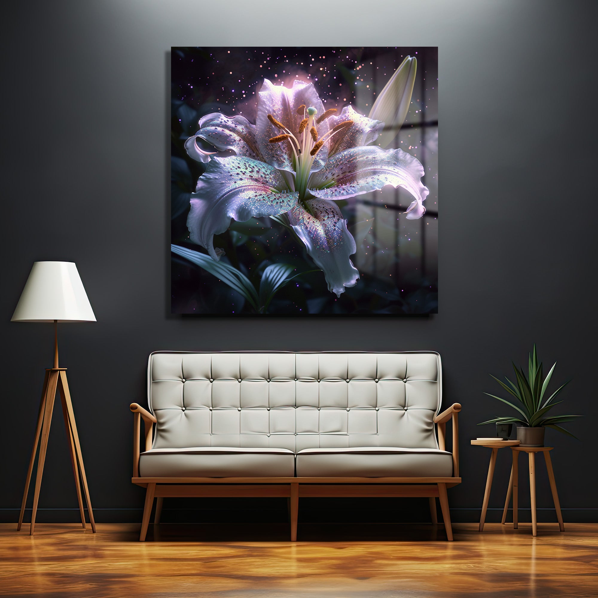 Işıltılı Zambak Cam Tablo - Büyüleyici Modern Sanat