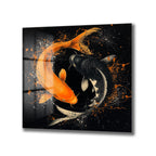 Koi Balığı Yin-Yang Sanatsal Sıçramalar Cam Tablo