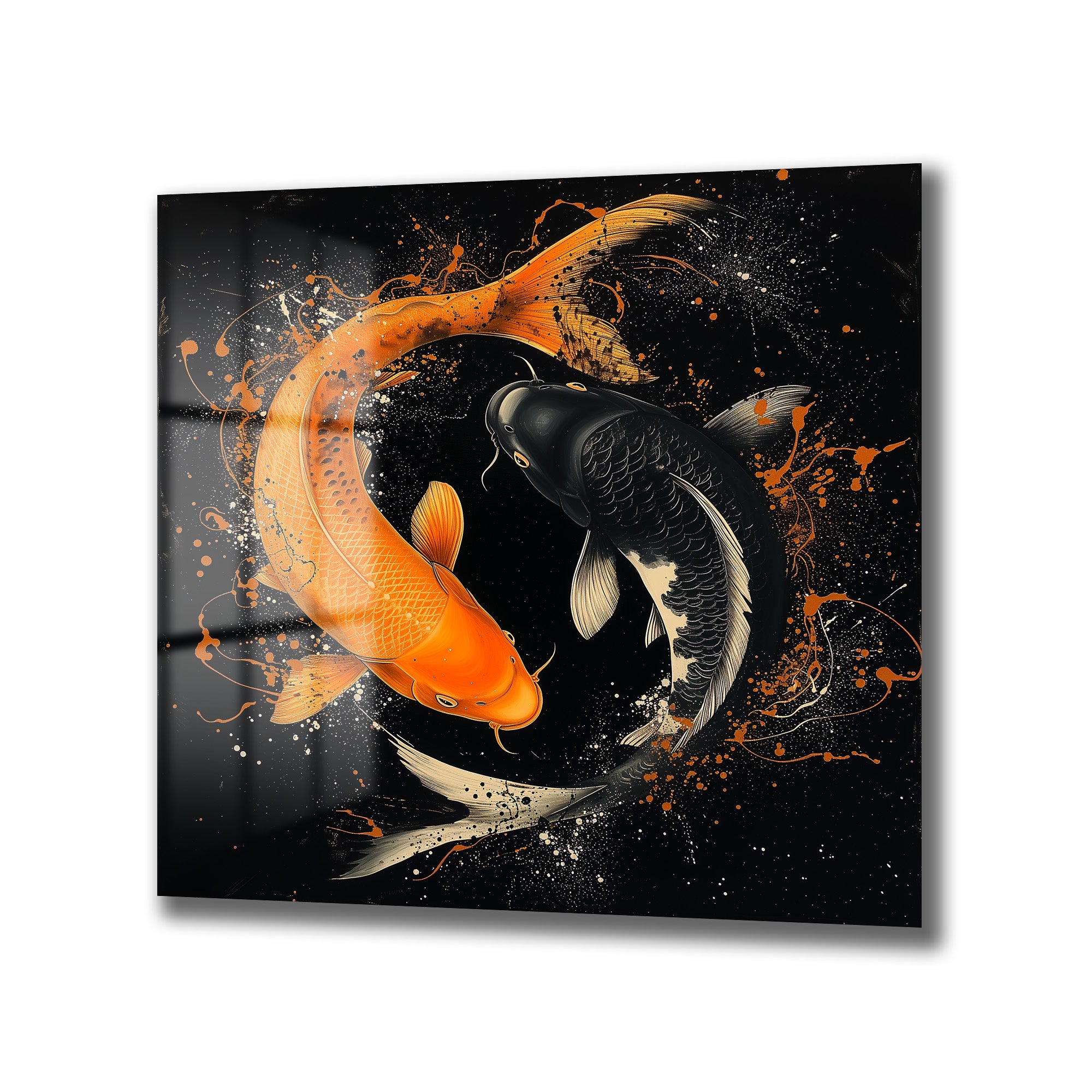 Koi Balığı Yin-Yang Sanatsal Sıçramalar Cam Tablo