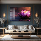 Zen Lotus: Mor ve Pembe Tonlarında Modern Dekoratif Cam Tablo