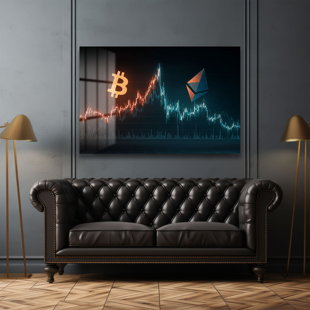 Kripto Piyasasının Ritmi: Bitcoin ve Ethereum Temalı Modern Cam Tablo