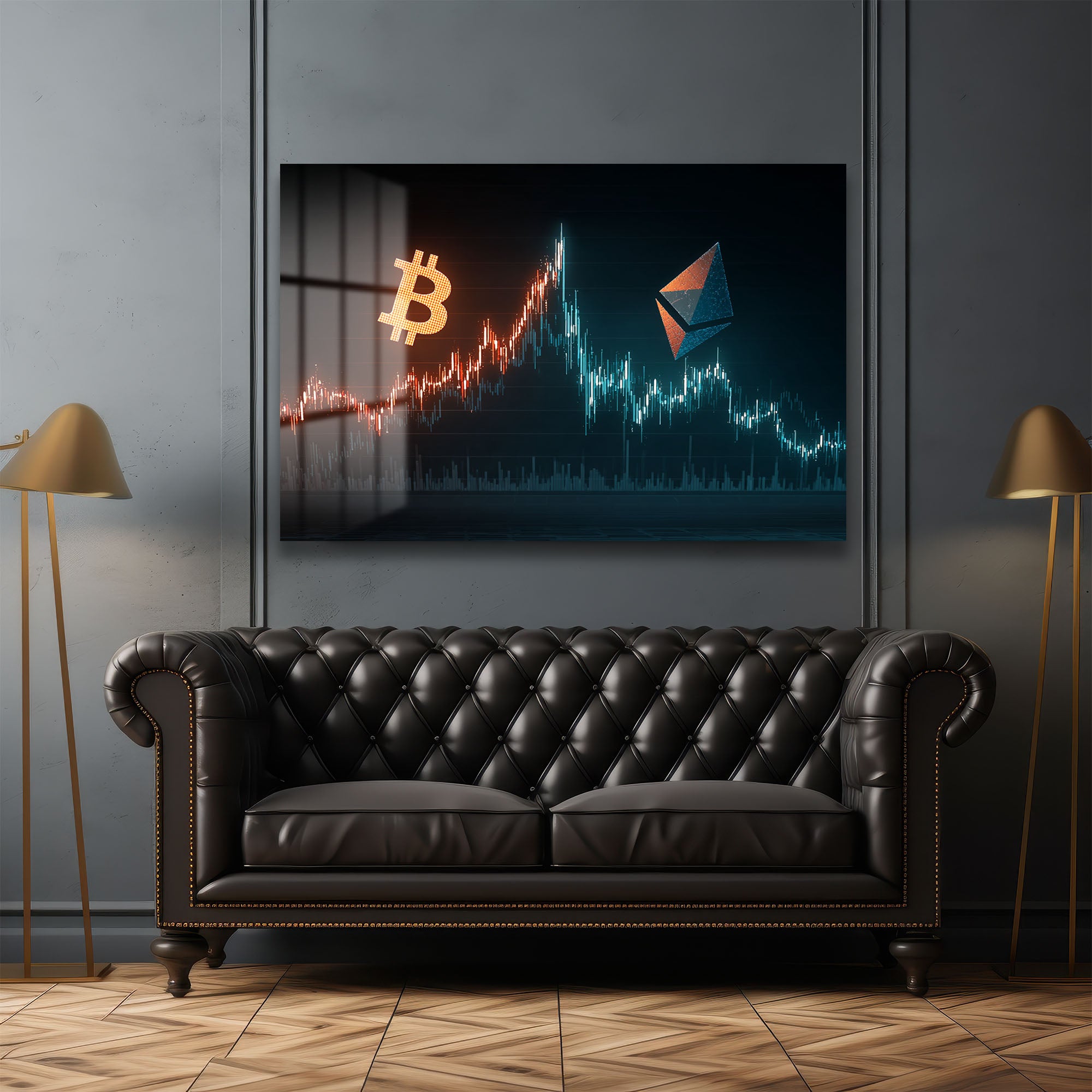Kripto Piyasasının Ritmi: Bitcoin ve Ethereum Temalı Modern Cam Tablo