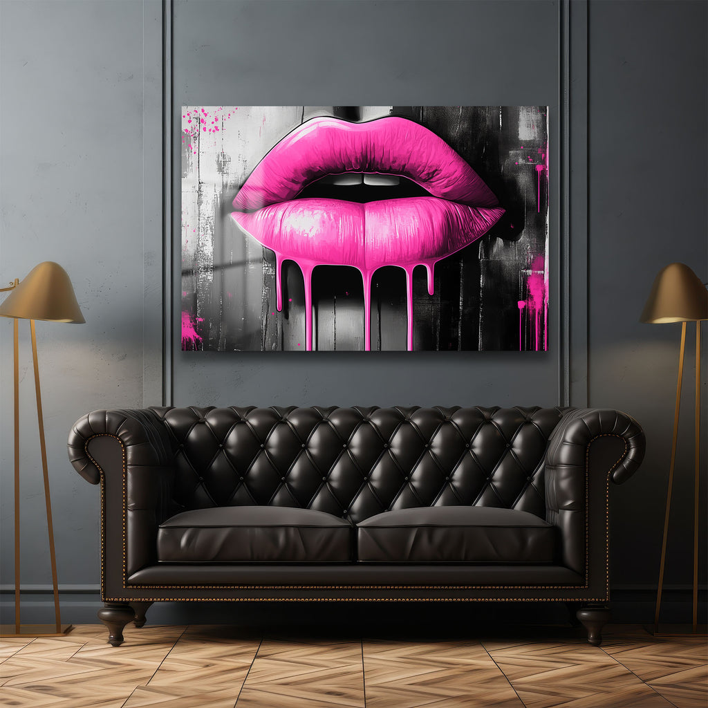Pembe Dudaklar: Pop Art Ruhuyla Modern Cam Tablo