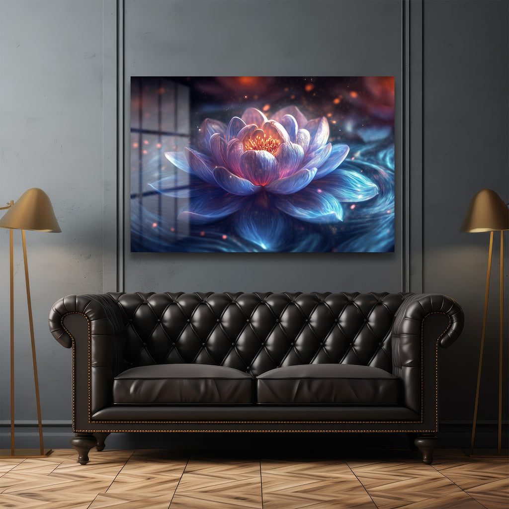 Mistik Lotus Işıltısı: Modern Dekoratif Temperli Cam Tablo