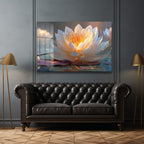 Altın Işıltılı Lotus: Huzur Veren Modern Cam Tablo