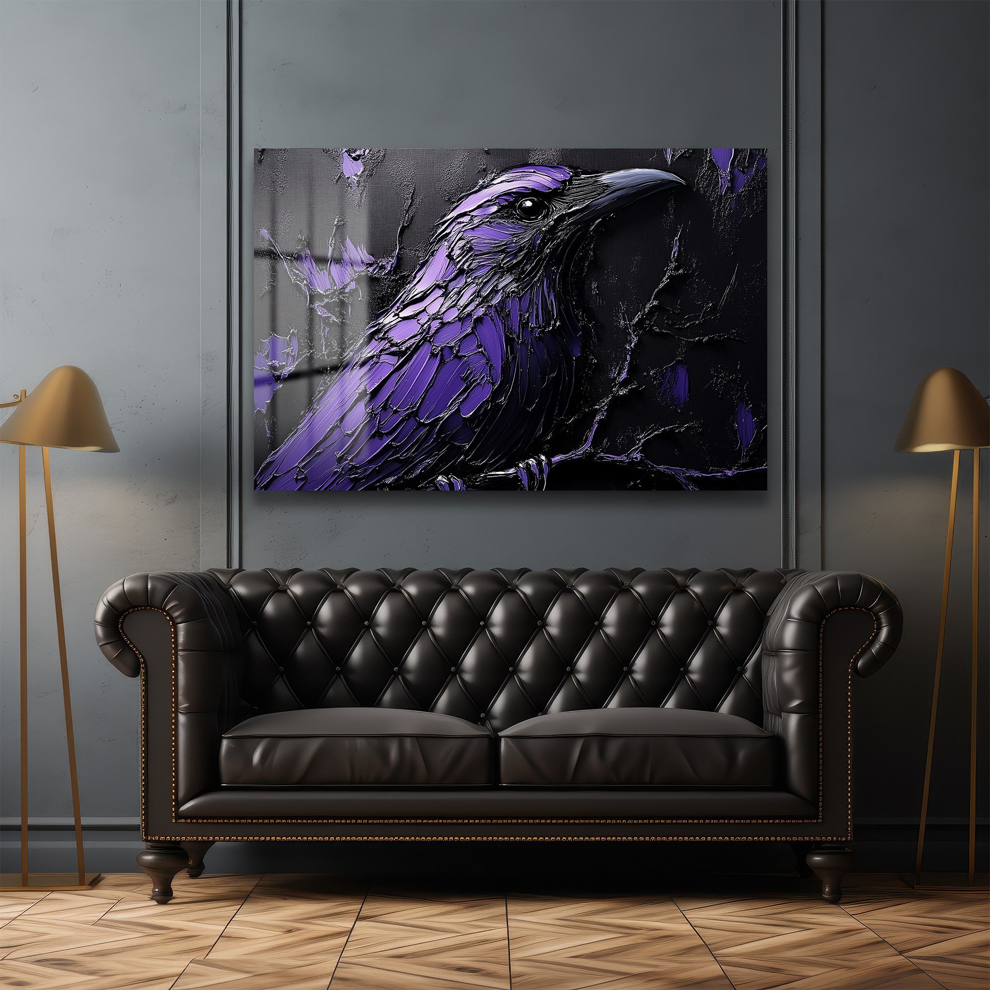 Morun Büyüsü: Dokulu Karga Figürlü Modern Cam Tablo