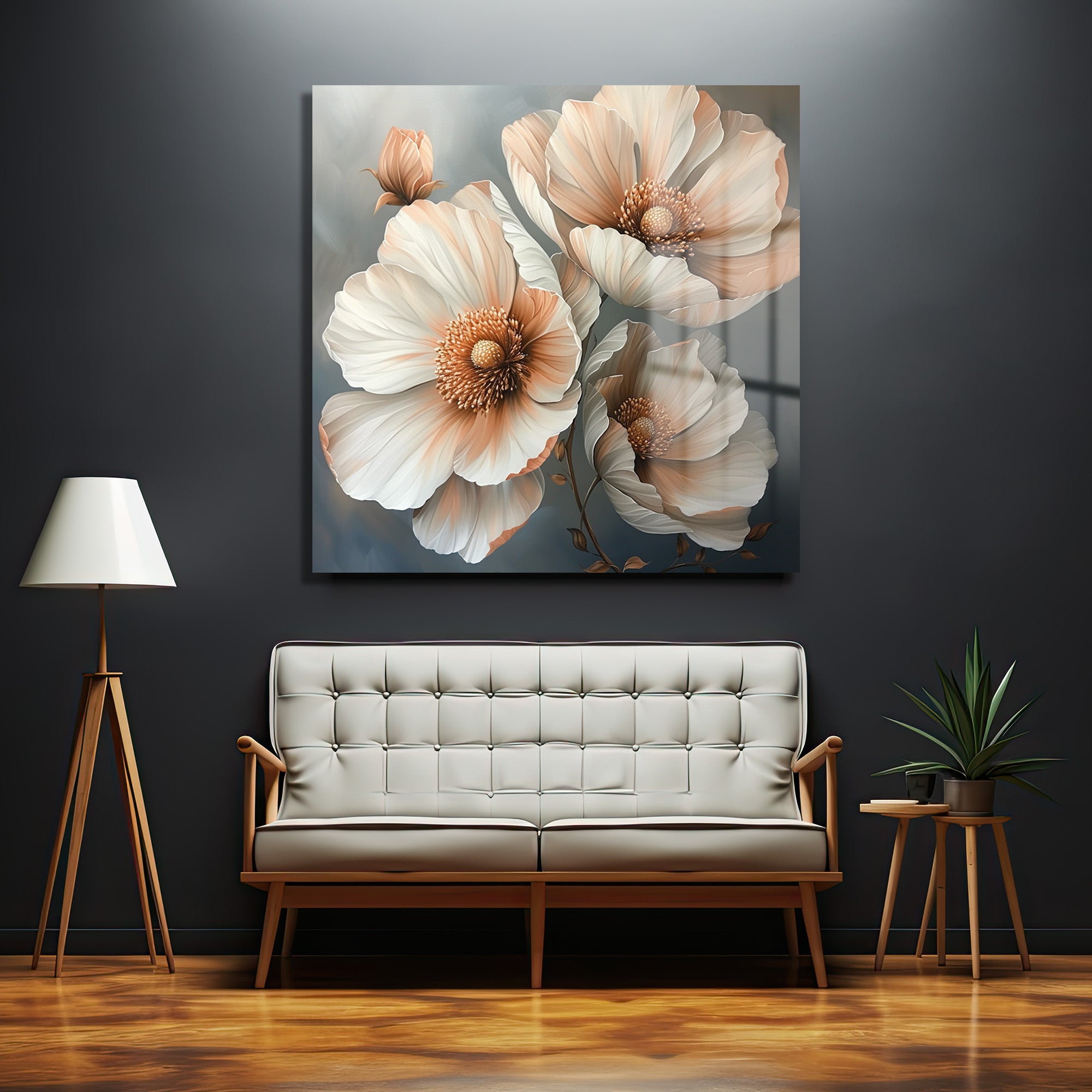 Pastel Tonlarda Zarif Çiçekler Modern Cam Tablo