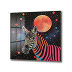Uzaydaki Neon Zebra Temalı Dekoratif Cam Tablo