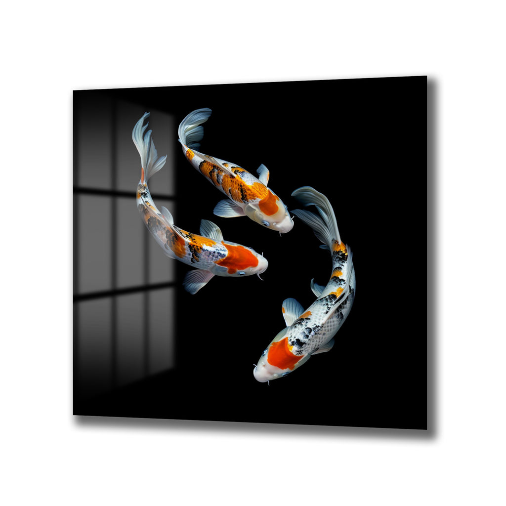 Uyumlu Koi Balıkları Cam Tablo – Feng Shui ve Zarafet