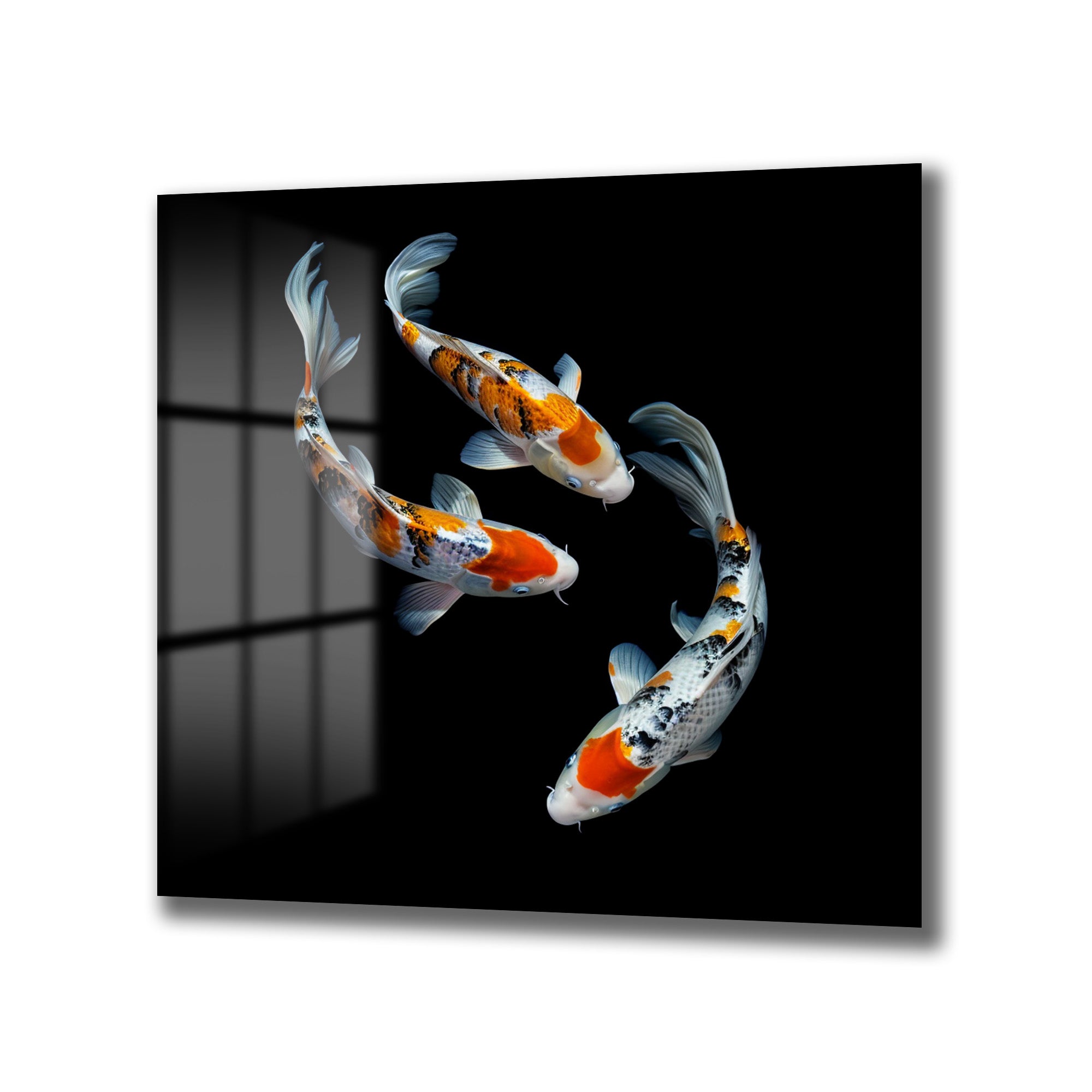 Uyumlu Koi Balıkları Cam Tablo – Feng Shui ve Zarafet