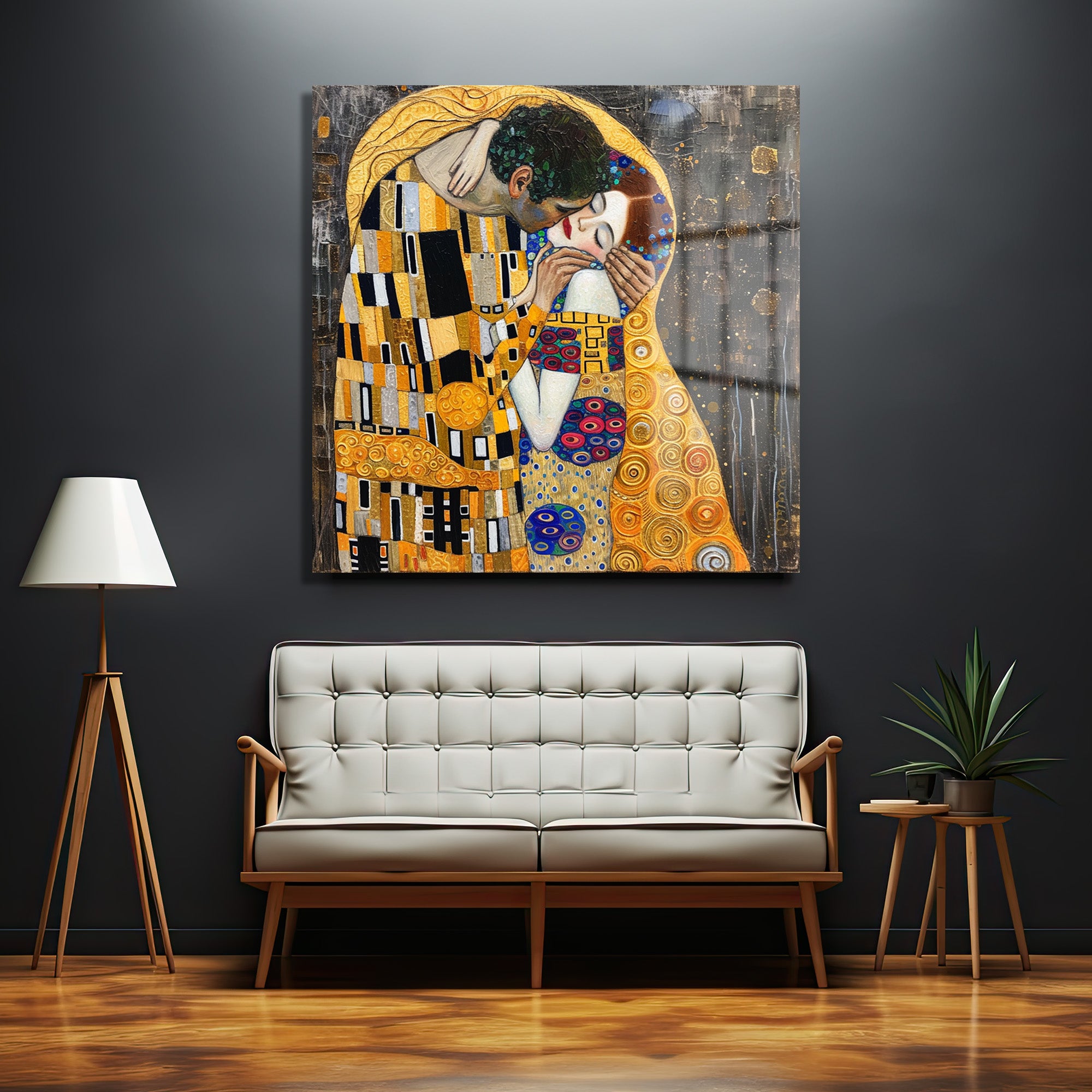 Aşkın Altın Dokunuşu: Gustav Klimt Öpücük Cam Tablo