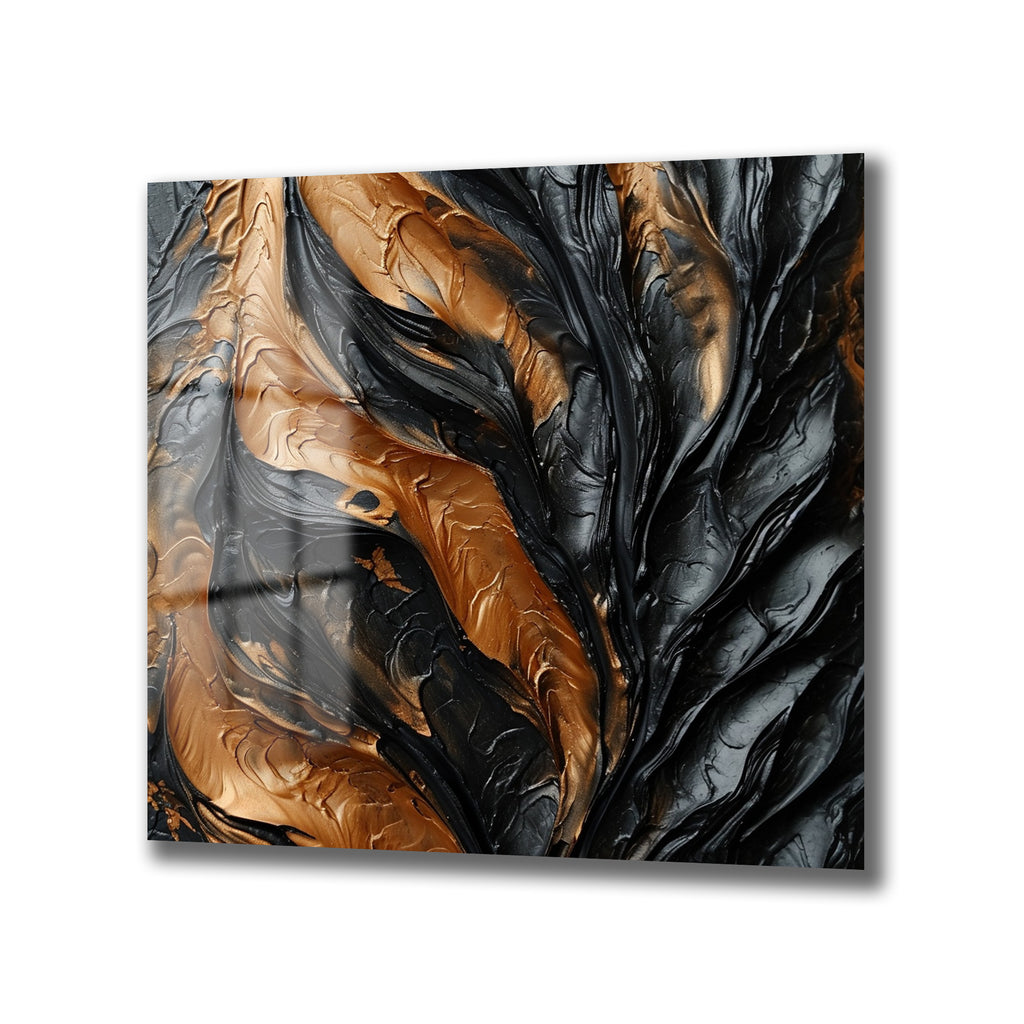 Lüks Siyah Altın Akışkan Sanat Cam Tablo