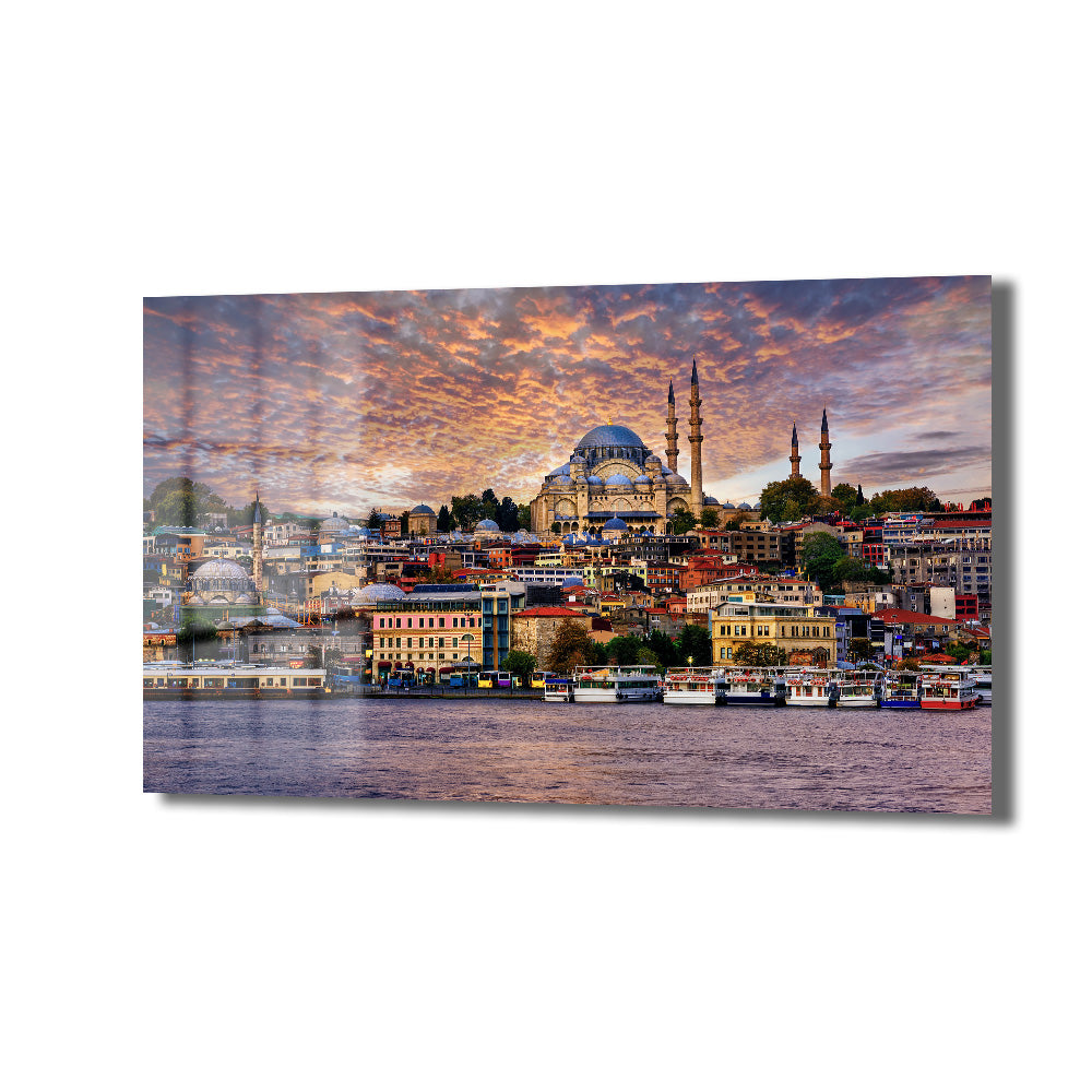 İstanbul'un Büyülü Gün Batımı: Süleymaniye Manzaralı Dekoratif Cam Tablo