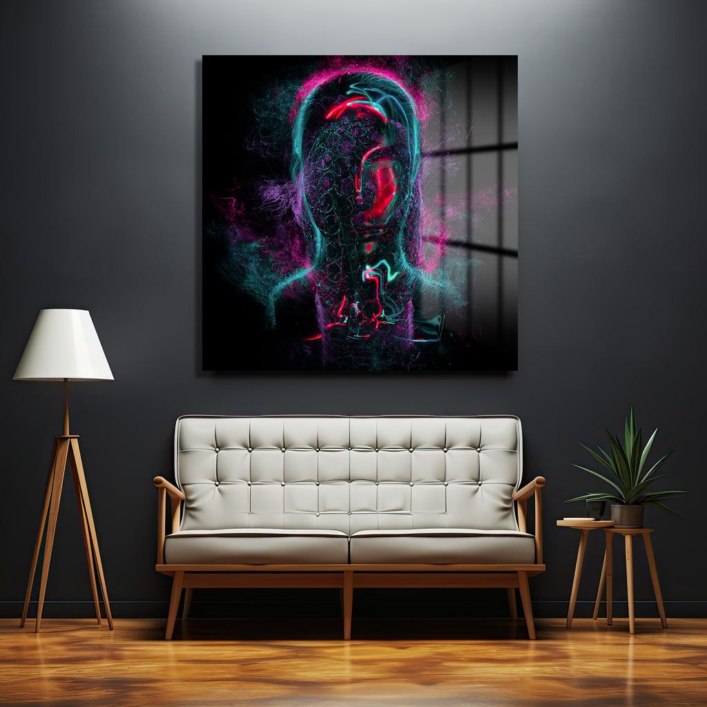 Neon Enerji İnsan Figürü Modern Cam Tablo