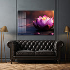 Zen Lotus: Mor ve Pembe Tonlarında Modern Dekoratif Cam Tablo