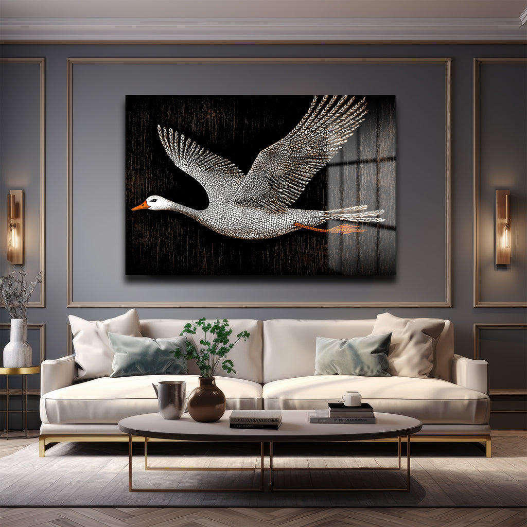 Uçan Kazın Özgür Ruhu: Modern Sanat Cam Tablo