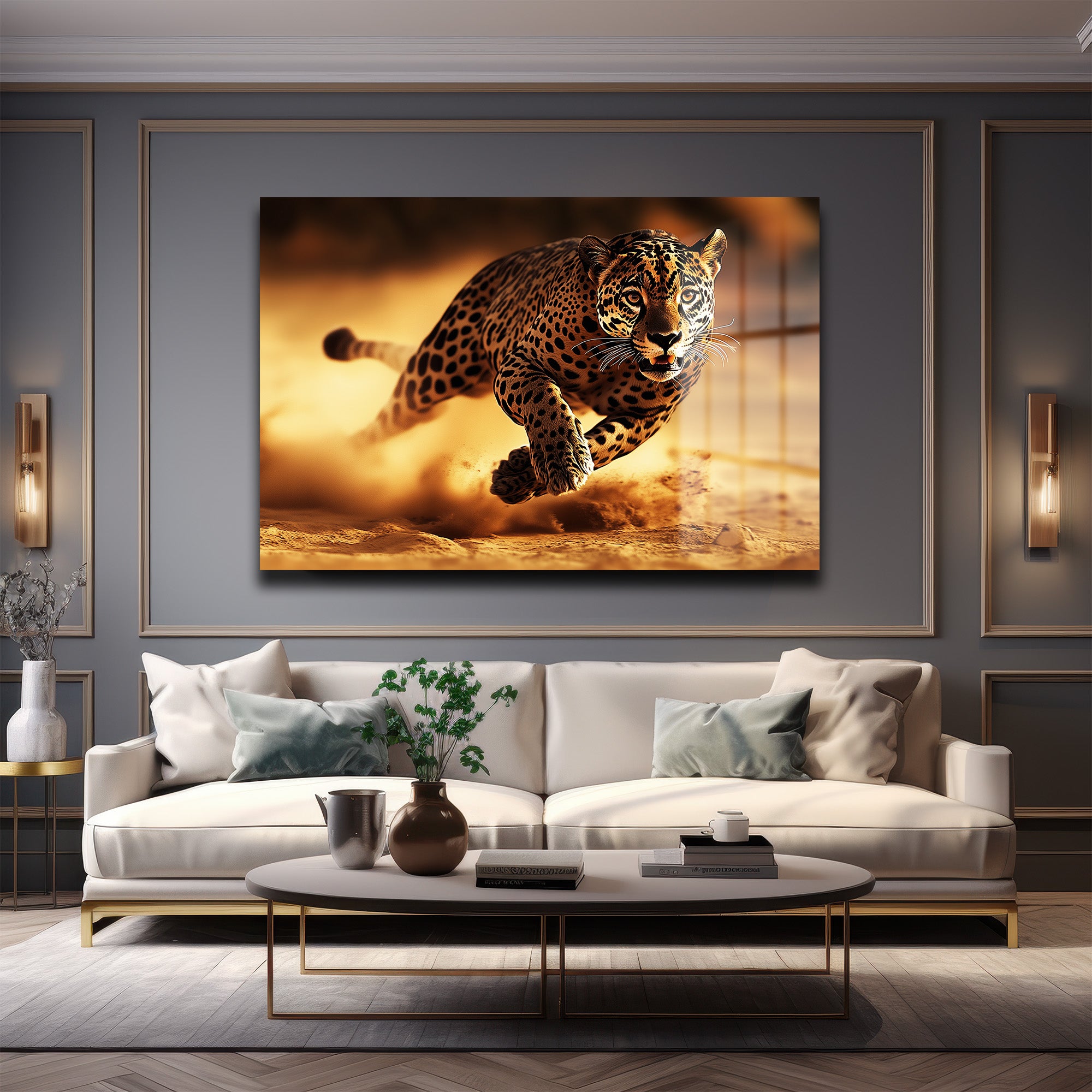 Anlık Hız: Koşan Jaguar Cam Tablo - Vahşi Doğanın Gücü