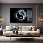 Dinamik Su Yin Yang: Modern Denge Temalı Temperli Cam Tablo