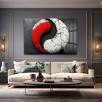 Kırmızı Beyaz Dinamik Denge: Modern Yin Yang Temperli Cam Tablo