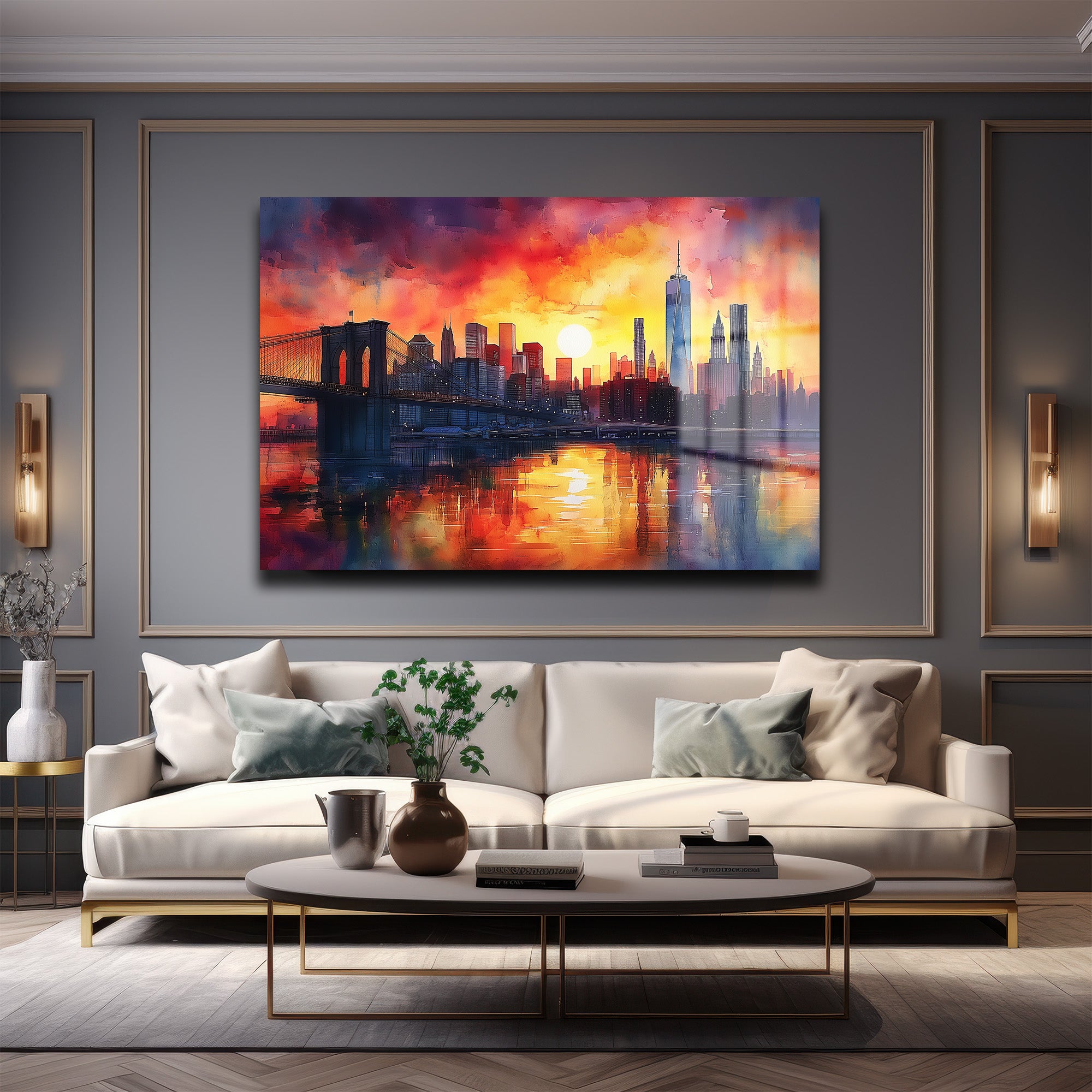Büyüleyici Gün Batımı: Brooklyn Köprüsü New York Cam Tablo