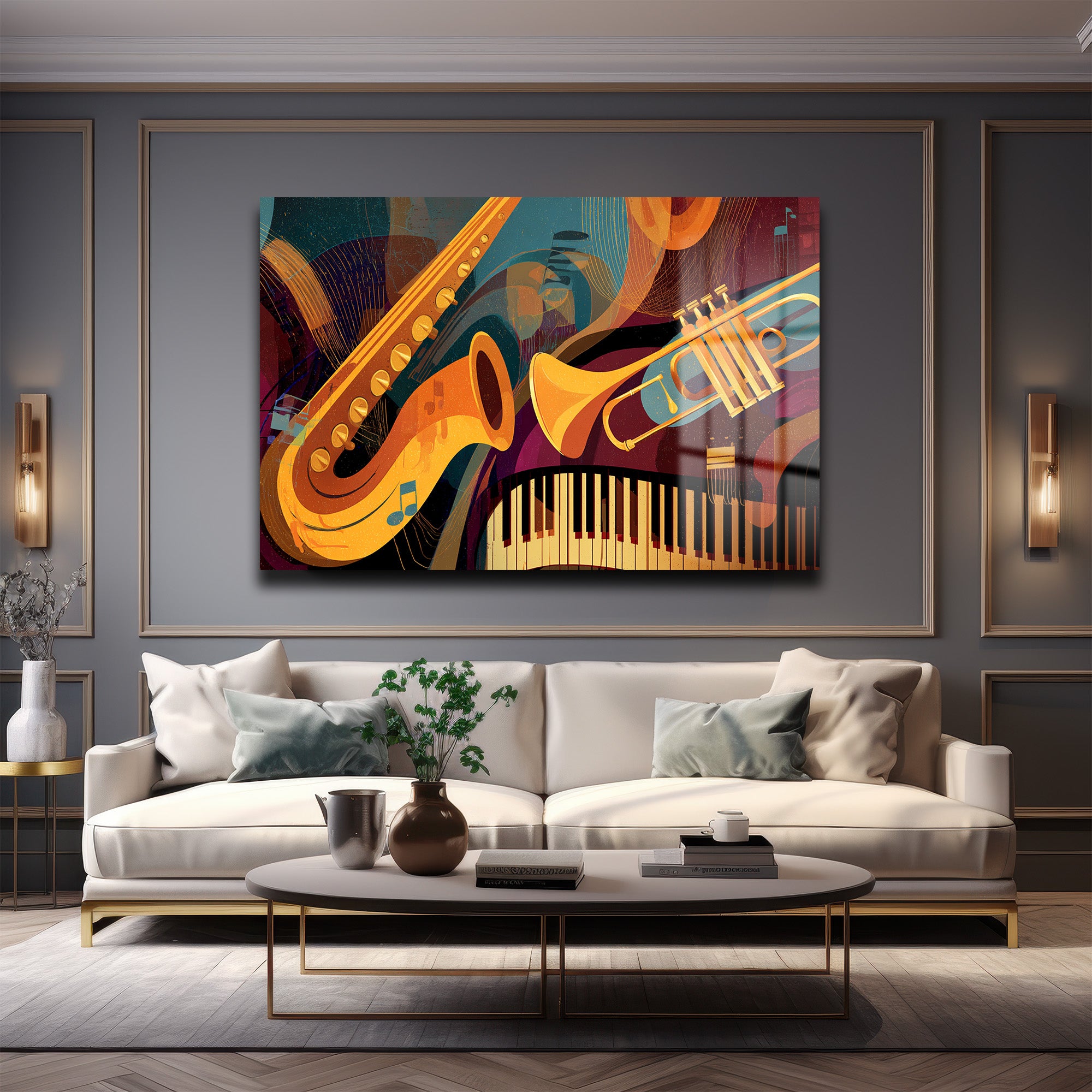 Caz Ritimleri: Enerjik Müzik Enstrümanları Modern Cam Tablo
