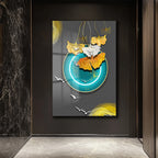 Ginkgo Yaprakları ve Teal Çemberli Modern Sanat Cam Tablo