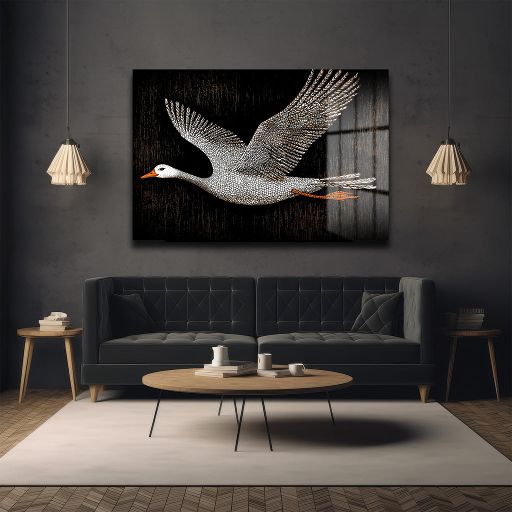 Uçan Kazın Özgür Ruhu: Modern Sanat Cam Tablo