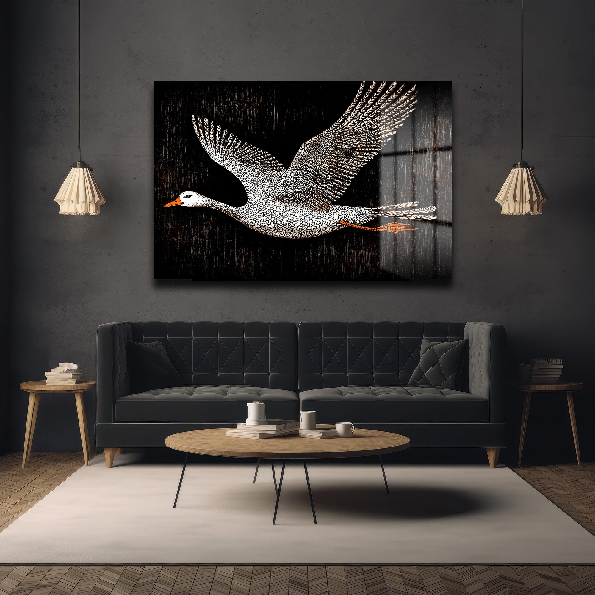Uçan Kazın Özgür Ruhu: Modern Sanat Cam Tablo
