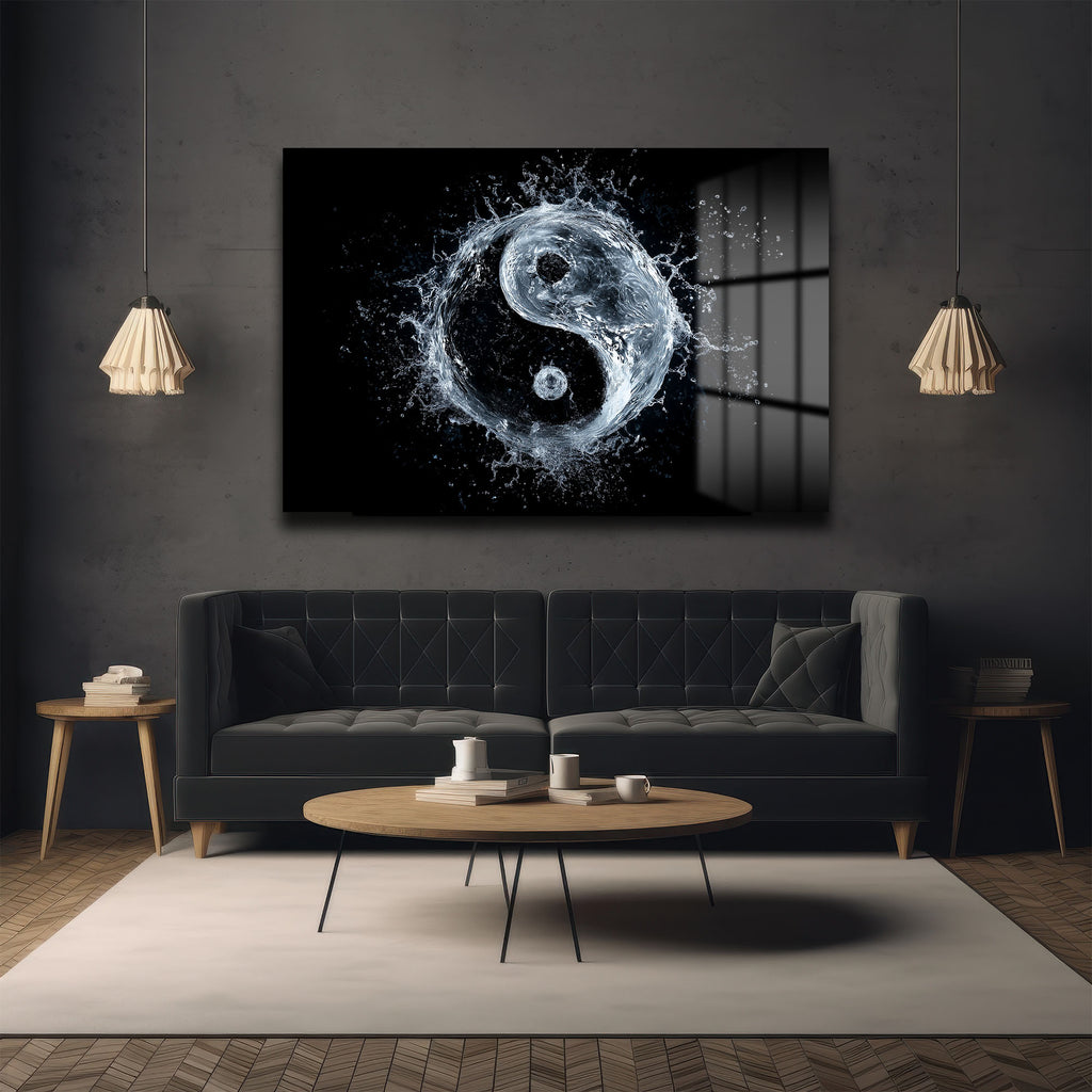 Dinamik Su Yin Yang: Modern Denge Temalı Temperli Cam Tablo