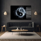 Dinamik Su Yin Yang: Modern Denge Temalı Temperli Cam Tablo