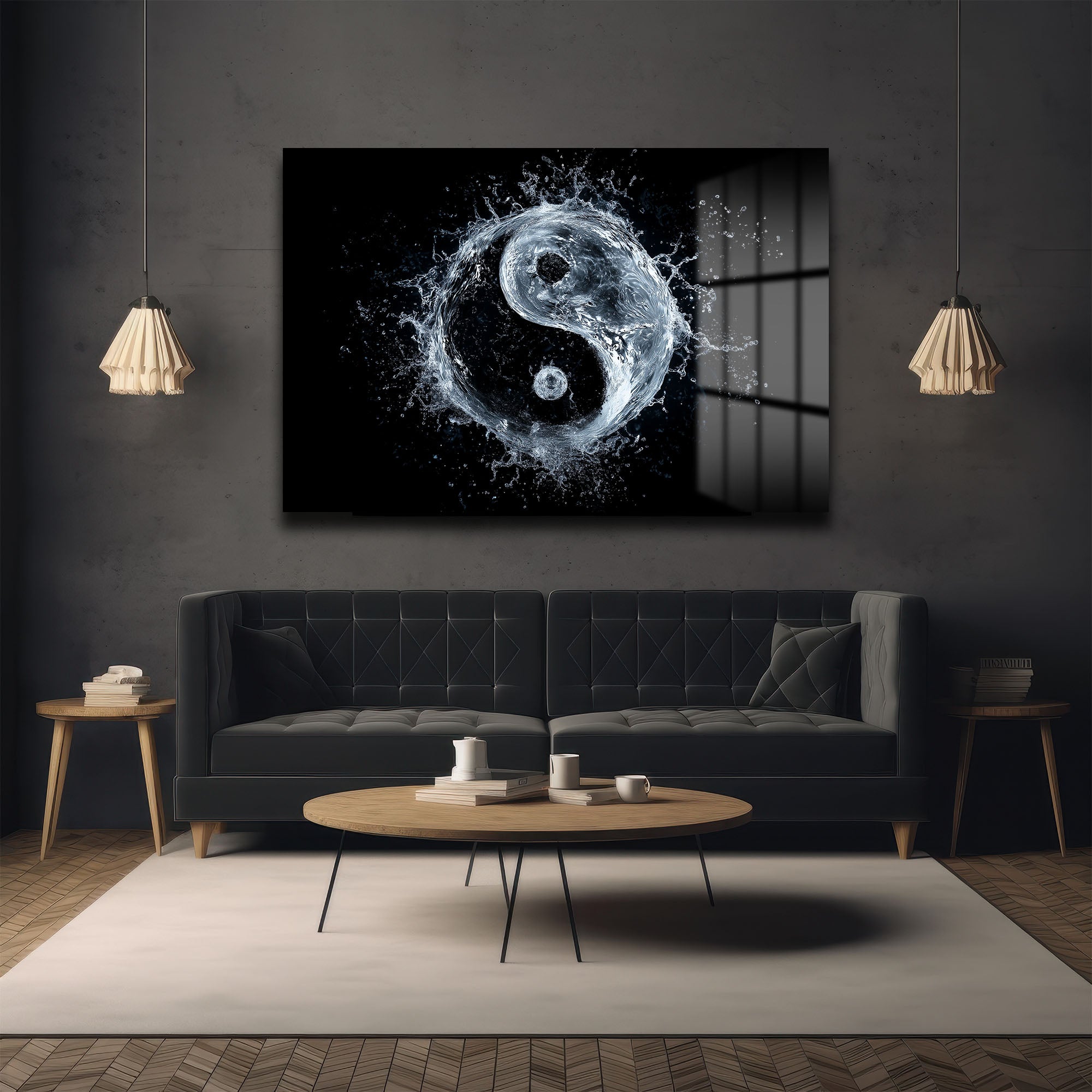Dinamik Su Yin Yang: Modern Denge Temalı Temperli Cam Tablo
