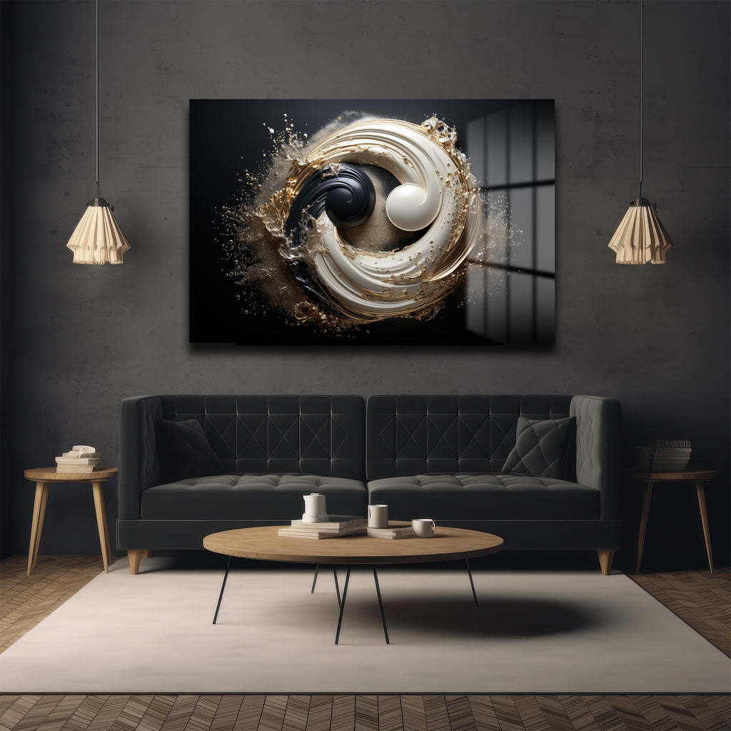 Modern Yi̇ng Yang Dekorati̇f Yatay Cam Tablo, Ev Dekorasyon, Ofi̇s Dekorasyon