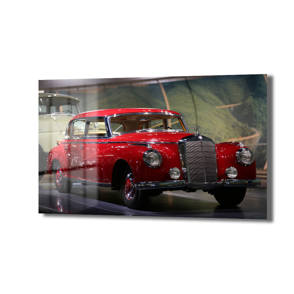 Kızıl Efsane: Vintage Mercedes Klasik Araba Cam Tablo